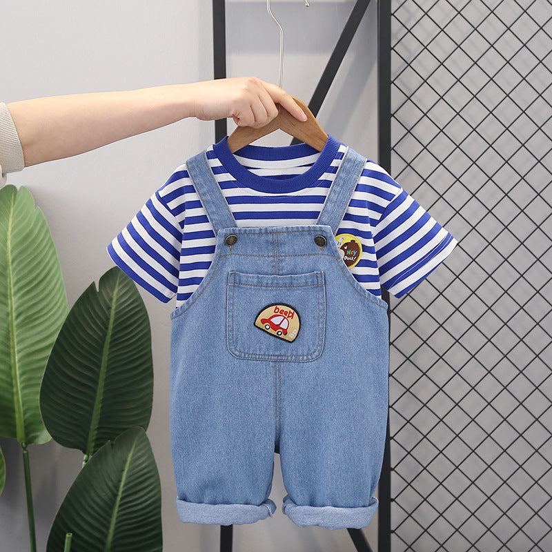 12M-5Y Toddler Boys Sets Striped T-Shirt Denim Overalls