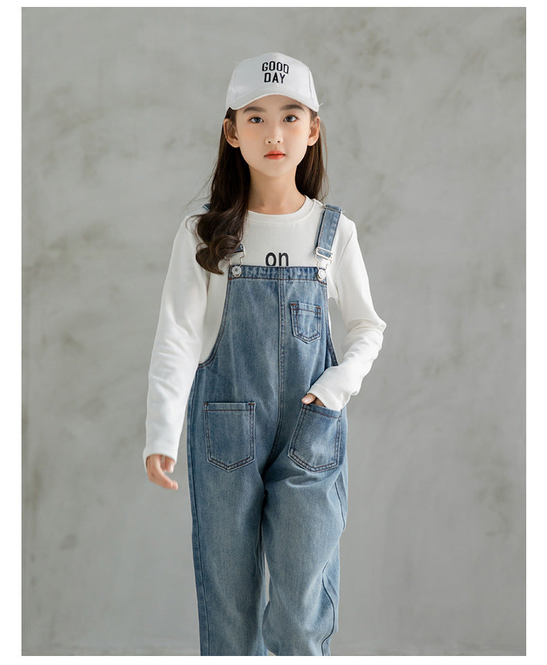 Casual Pocket Denim Girl 4-10Y Overalls Clothing Jumpsuits Jeans