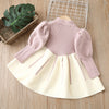 9M-8Y Kids Girls Bow Sweater Knitted Dresses Puff Sleeve