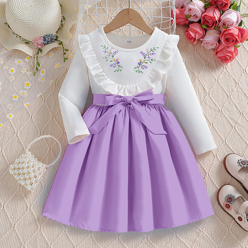 Toddler Girls 18M-6Y Floral Embroidered Dress With Belted Ruffles