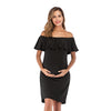 Off-Shoulder Solid Color Midi Dresses Maternity Nursing Clothes MATERNITY