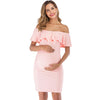 Off-Shoulder Solid Color Midi Dresses Maternity Nursing Clothes MATERNITY