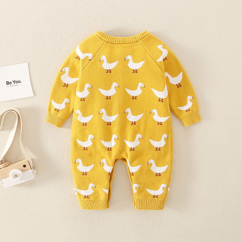 Baby 0-18M Duck Print Knitted Button Jumpsuit Baby Clothing  Knitwear