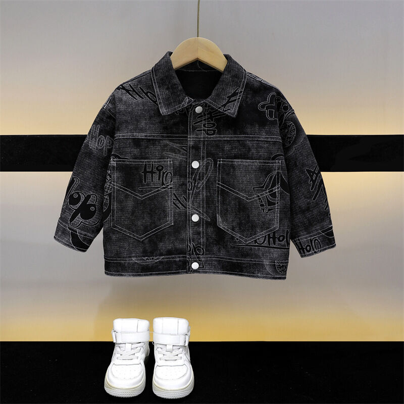 18M-8Y Kids Boys Letter Lapel Denim Jacket