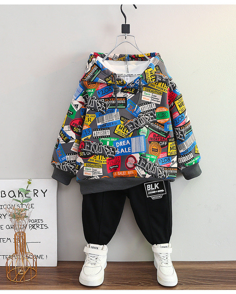 Kids Boys 18M-9Y Cartoon Full Print Zipper Long Sleeve Hooded Jacket