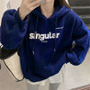 Fleece-lined Thickened Drawstring Hoodie Loose Letter Print Jacket Student Couple Clothes