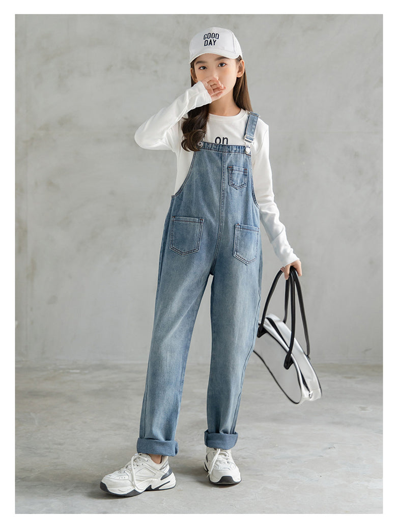 Casual Pocket Denim Girl 4-10Y Overalls Clothing Jumpsuits Jeans