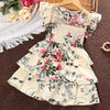 Toddler Girls 3-7Y Retro Floral Printed Flying Sleeve Princess Dress