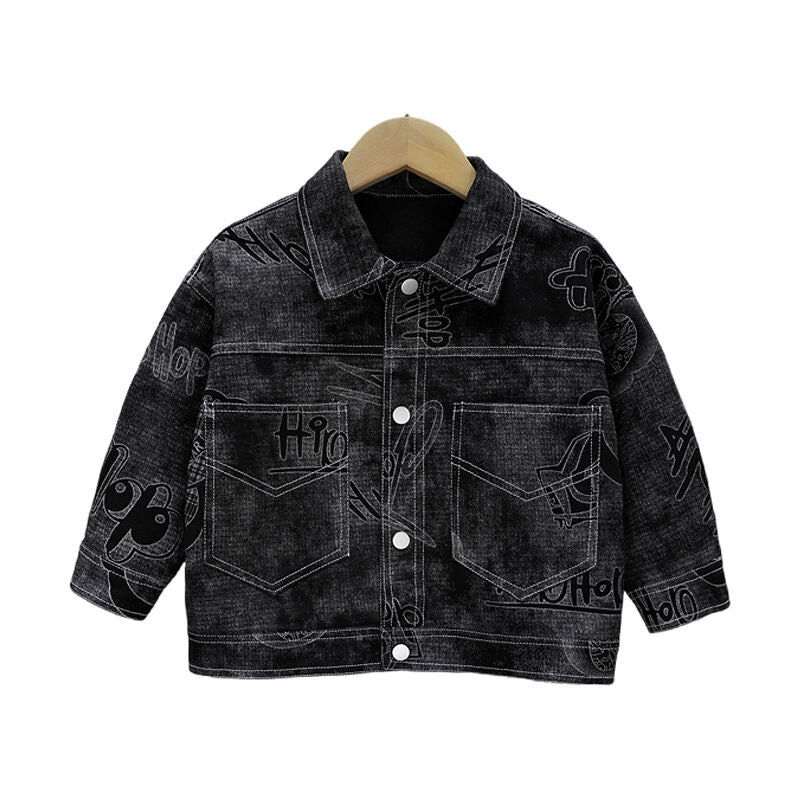 18M-8Y Kids Boys Letter Lapel Denim Jacket