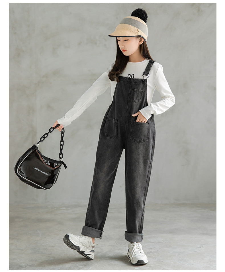 Casual Pocket Denim Girl 4-10Y Overalls Clothing Jumpsuits Jeans