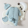 Newborn 0-9M Solid Color Long-Sleeved Footie Jumpsuit & Hats