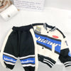 18M-8Y Letter Print Color Block Button Warm Coat Jacket Boy