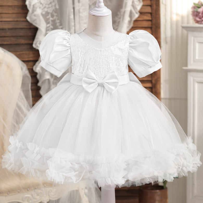 Toddler Girls 9M-5Y Puff Sleeve Bow Mesh Princess Dress