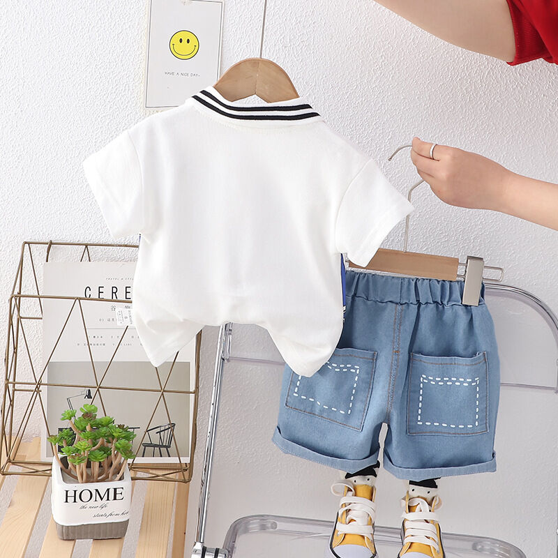 9M-4Y Toddler Boy Sets Short-Sleeved Letter Bear Print Lapel Top And Shorts Boys Clothing SETS