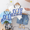 9M-4Y Toddler Boy Sets Short-Sleeved Letter Bear Print Lapel Top And Shorts Boys Clothing SETS