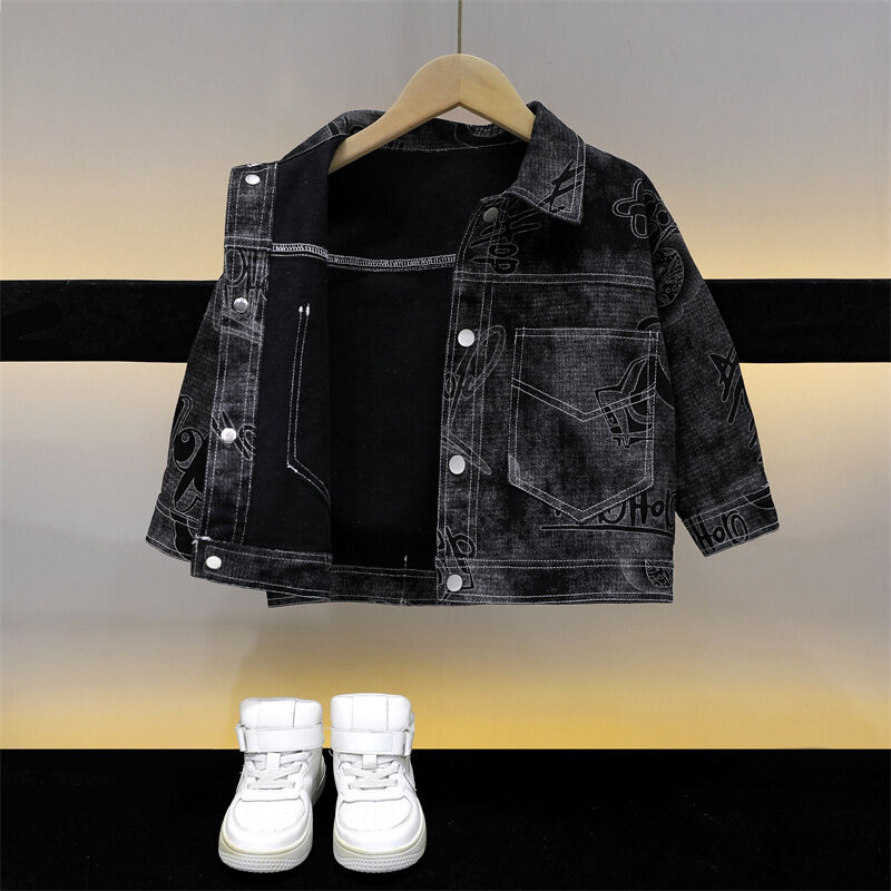 18M-8Y Kids Boys Letter Lapel Denim Jacket