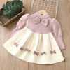 9M-8Y Kids Girls Bow Sweater Knitted Dresses Puff Sleeve