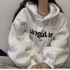 Fleece-lined Thickened Drawstring Hoodie Loose Letter Print Jacket Student Couple Clothes