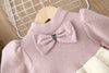 9M-8Y Kids Girls Bow Sweater Knitted Dresses Puff Sleeve