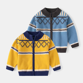 Toddler Boys 18M-6Y Diamond Jacquard Zipper Cardigan Jacket Fashion Sweater Coat Children's Cardigans