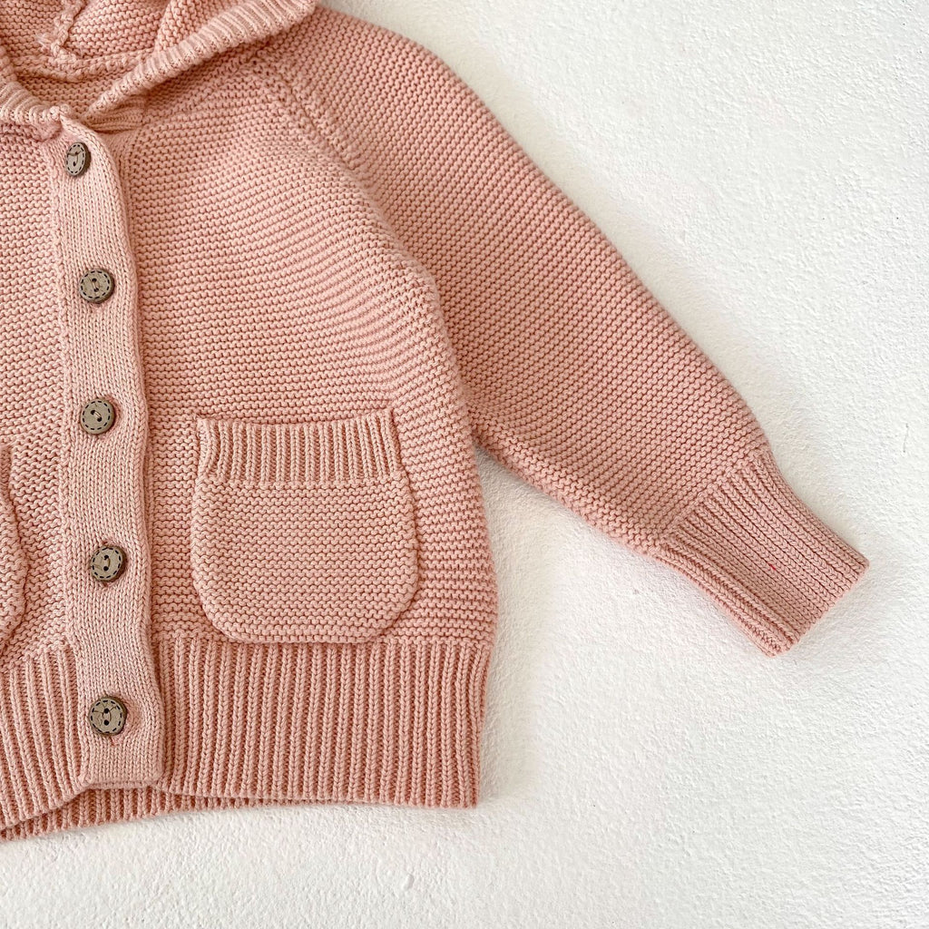 Baby 3-24M Solid Color Pocket Knitted Hooded Sweater Jackets Baby Clothes Knitwear