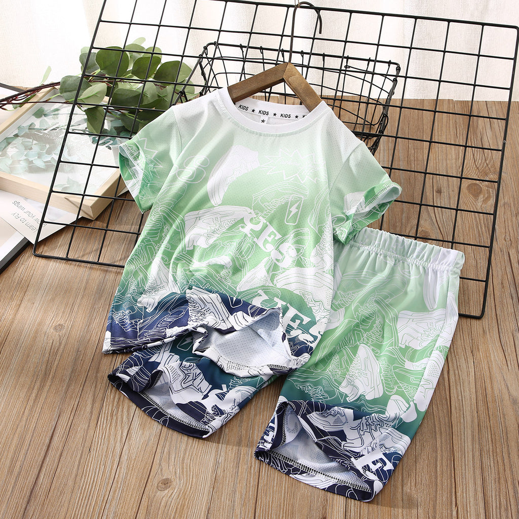 3-12Y Big Kids Boys Sports Letter Gradient Color Short-Sleeved 2pcs