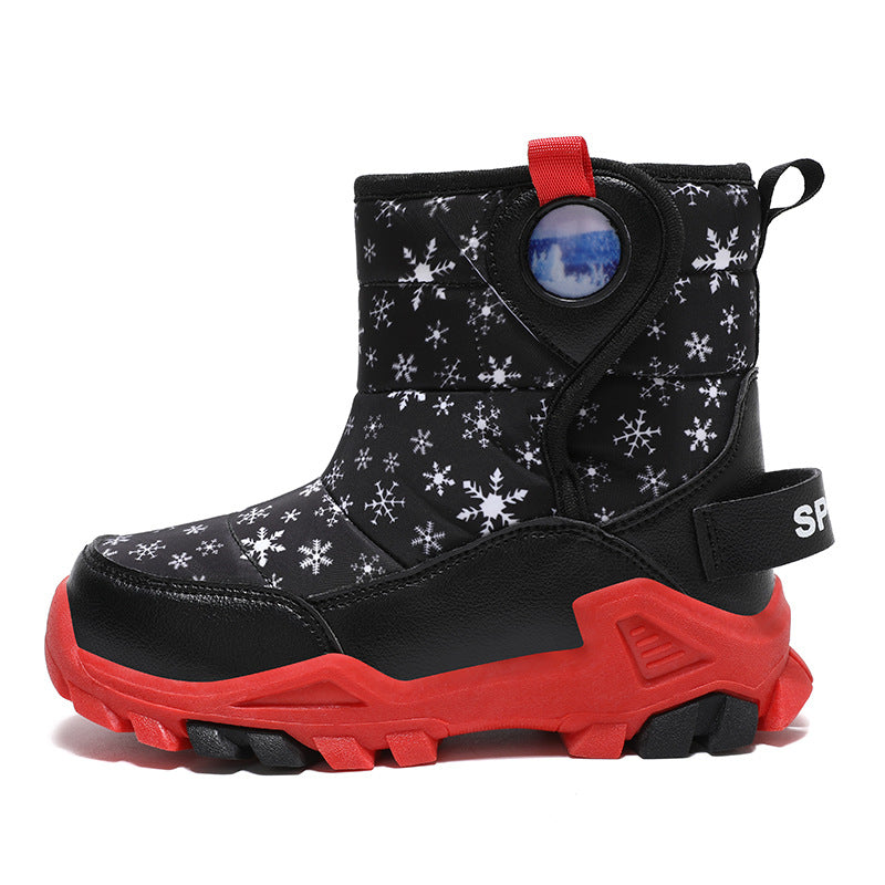 Girls' Snow Boots Fleece-lined Thick Leather Surface Warm