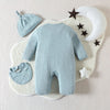 Newborn 0-9M Solid Color Long-Sleeved Footie Jumpsuit & Hats