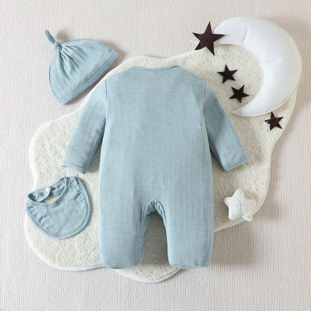 Newborn 0-9M Solid Color Long-Sleeved Footie Jumpsuit & Hats