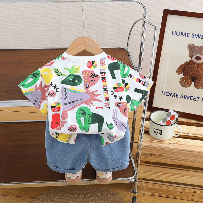 12M-5Y Toddler Boys Sets Fully Printed Cartoon Animal T-Shirts & Jeans