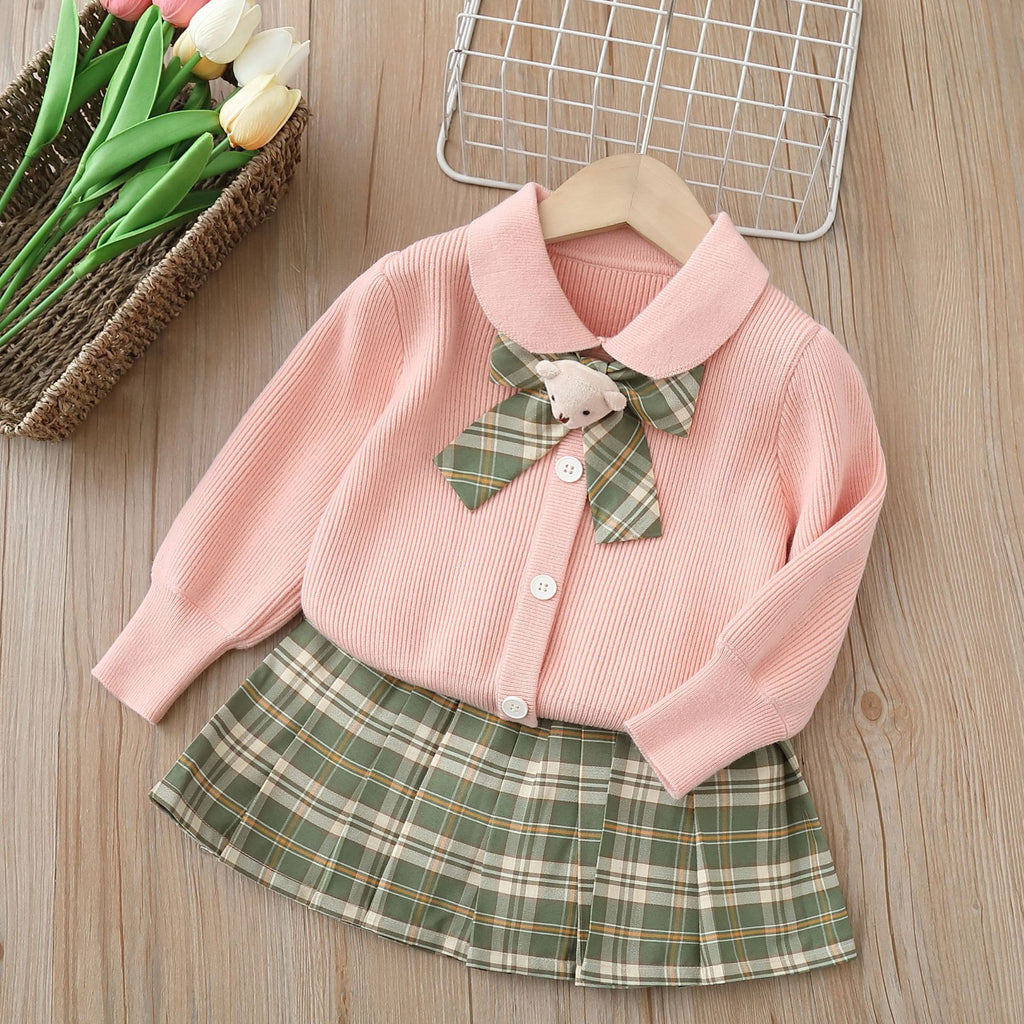 Toddler Girls 18M-6Y Sets Knitted Bowtie Cardigan Sweater Girls Clothes Knitwear