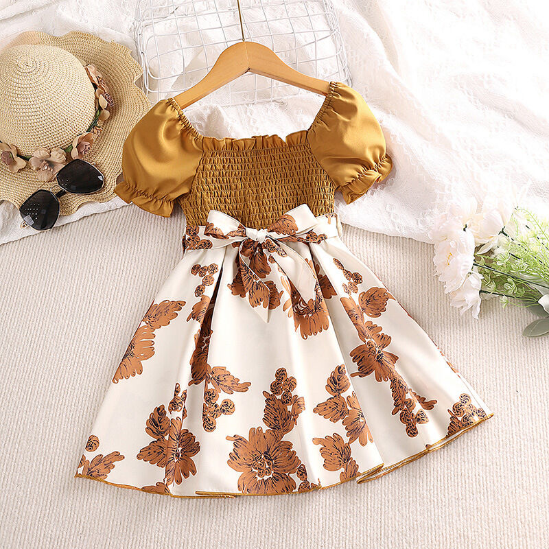 3-7Y Toddler Girls Puff Sleeve Floral Smocked Dresses