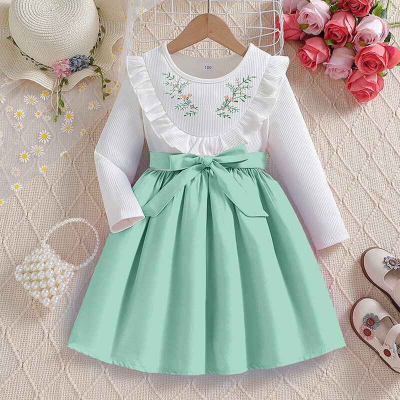 Toddler Girls 18M-6Y Floral Embroidered Dress With Belted Ruffles