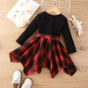 Toddler Girls 2-7Y Long-Sleeved Belted Patchwork Plaid Irregular Dress