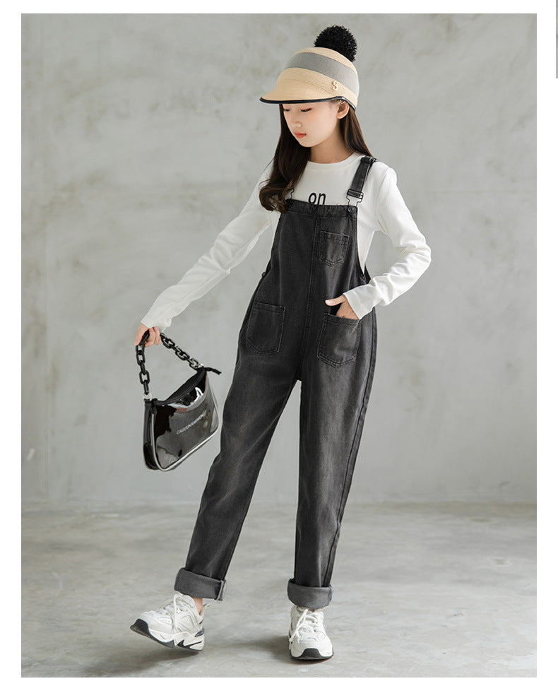 Casual Pocket Denim Girl 4-10Y Overalls Clothing Jumpsuits Jeans