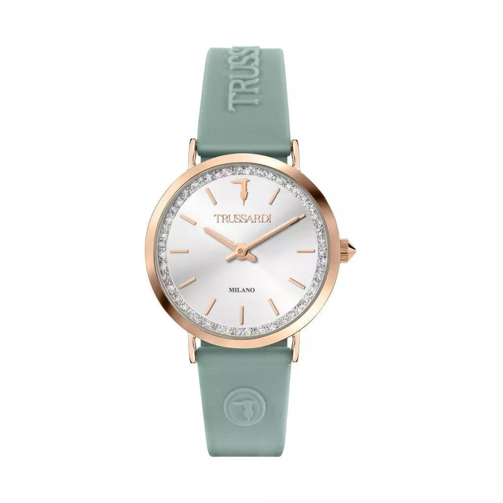 Trussardi T-Motif Silver Dial Rubber Strap Quartz R2451140501 Women's Watch