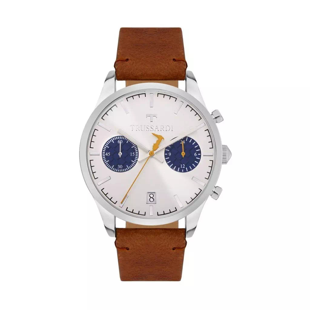 Trussardi T-Genus Chronograph Silver Dial Leather Strap Quartz R2471613004 Men's Watch