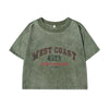 Womans Cotton Crop Tees Trend O-Neck Distressed Washed T-Shirts West Coast Usa North Carolina Prints Short Sleeve Street Clothes
