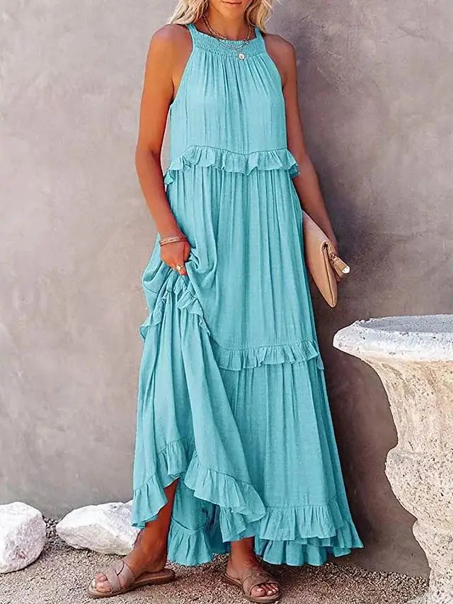 Women's Spring Summer New Collection Solid Color Vacation Style Fashionable Ruffle Edge Long Skirt Large Display Beach Skirt