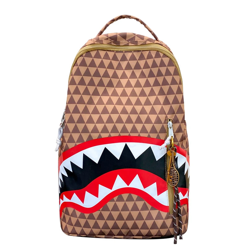 Tiptoegirls Triangle Plaid Backpack Casual College Student Schoolbag Big Mouth Pattern Travel Backpack Individual Nylon Rucksack