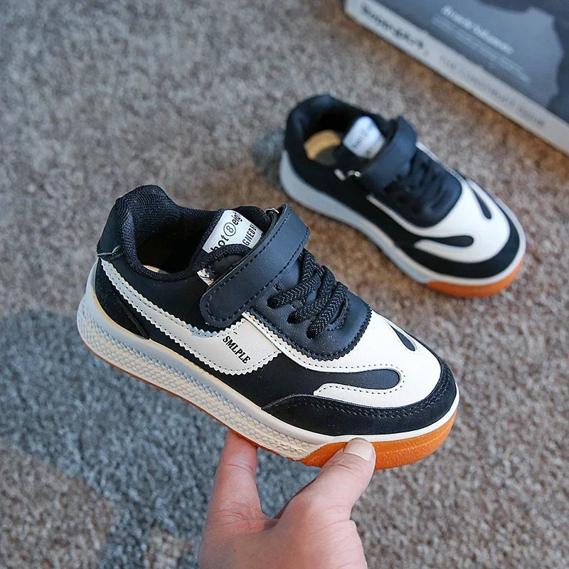 Children's Spring New Leather Upper Sneakers Middle Large Children's Casual Shoes Boys and Girls Soft Sole Students Tennis Shoes