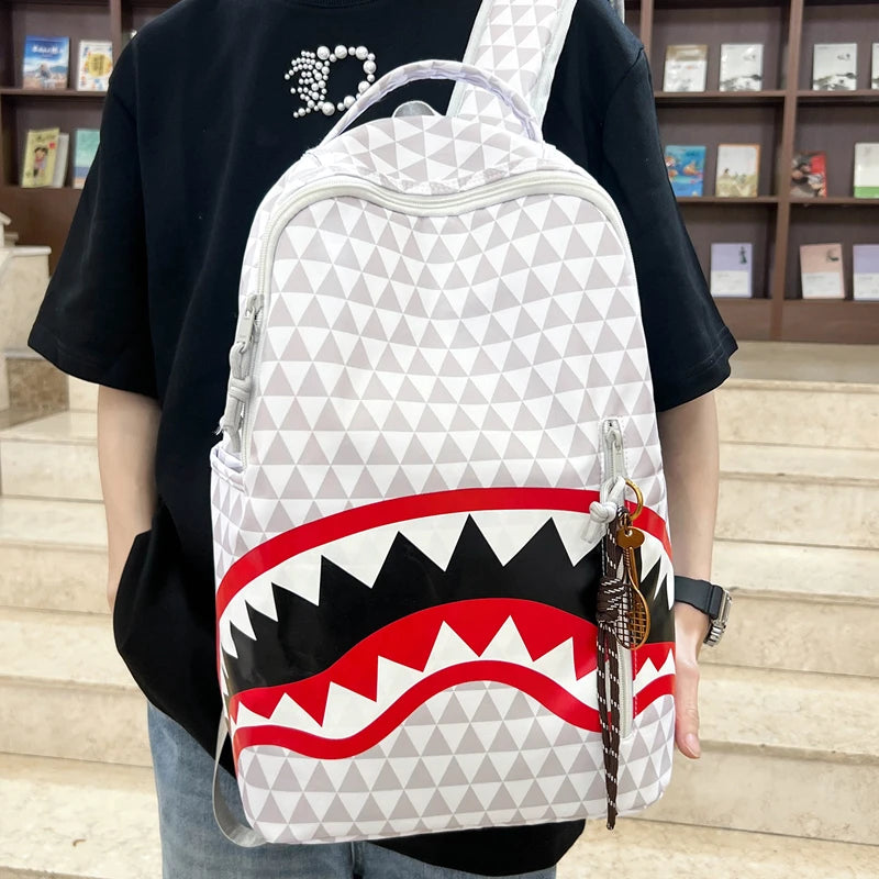 Tiptoegirls Triangle Plaid Backpack Casual College Student Schoolbag Big Mouth Pattern Travel Backpack Individual Nylon Rucksack