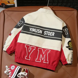 Cool Boys Motorcycle Jacket Spring Autumn Style Stand Collar Coat New Hot Sale Of The Season Children's Clothing Fashionable Kid