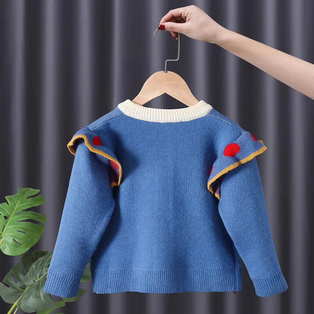 Kids Blue Sweater for Girl Autumn Winter Knitted Cardigan Sweater Snow White Girls Cardigan Jacket Coat Cotton Children Jumper