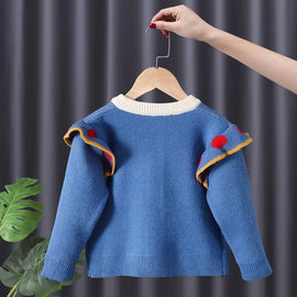 Kids Blue Sweater for Girl Autumn Winter Knitted Cardigan Sweater Snow White Girls Cardigan Jacket Coat Cotton Children Jumper