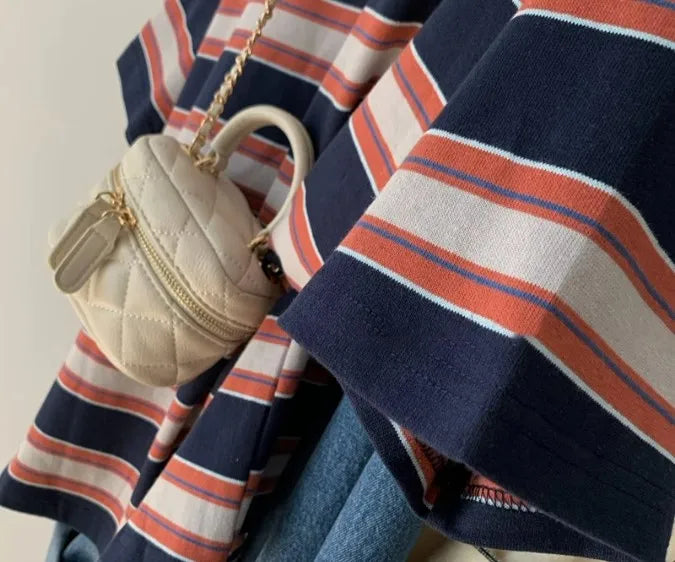 Fashion Striped Short Sleeved T-shirt Women Spring Summer Loose Versatile Top Retro O-neck Casual Harajuku Student Tee