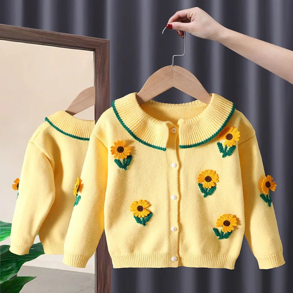 Kids Blue Sweater for Girl Autumn Winter Knitted Cardigan Sweater Snow White Girls Cardigan Jacket Coat Cotton Children Jumper