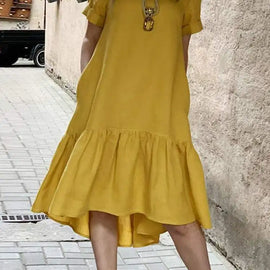 ZANZEA Women Cotton Dresses 2024 Summer Elegant Mid-calf Vestidos Casual Solid Color Short Sleeve Sundress Female O Neck Robe