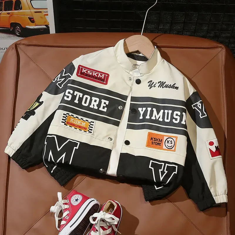 Cool Boys Motorcycle Jacket Spring Autumn Style Stand Collar Coat New Hot Sale Of The Season Children's Clothing Fashionable Kid