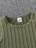 Children's Spring and Autumn Girls' Fashion 3-piece Short Sleeve Hoodie+Knitted Tank Top+Camouflage Pants - Military Green